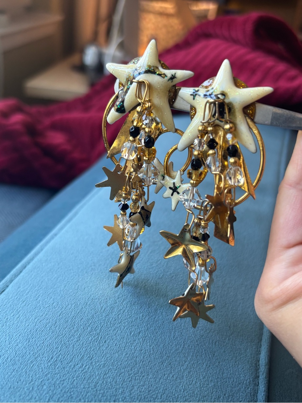 Vintage Lunch at the Ritz Celestial Star Dangle Clip-On Statement Earrings